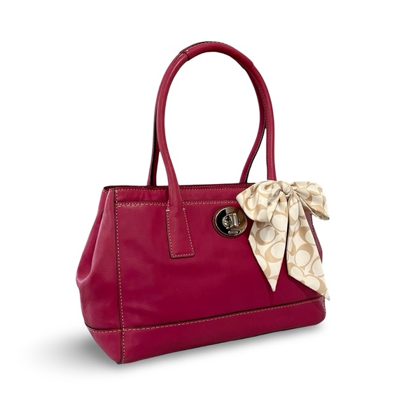 Coach Berry Pink Vachetta Leather Madeline Turnlock Satchel Hand Bag - Picture 2 of 9